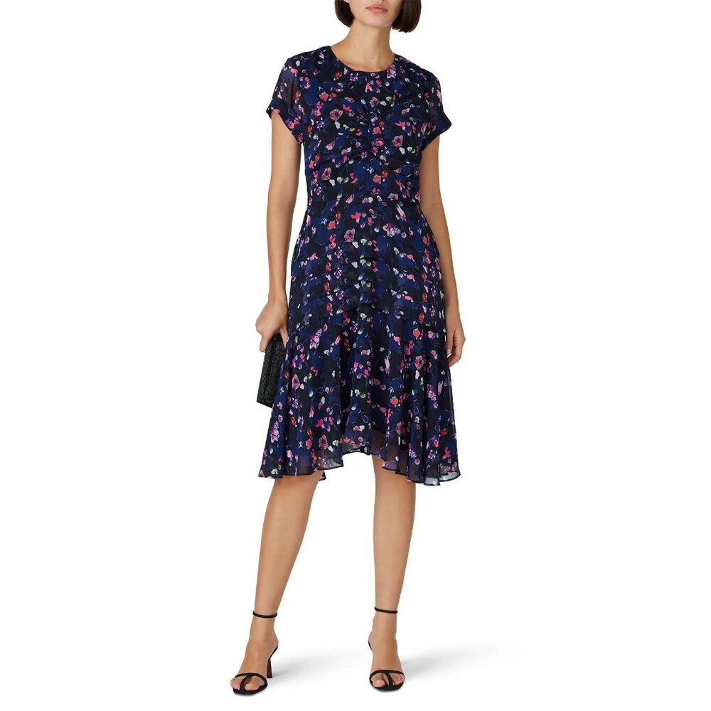 Jason Wu Collective x RTR Pre-Loved Navy Floral Ruched Fit & Flare Dress Pick Sz